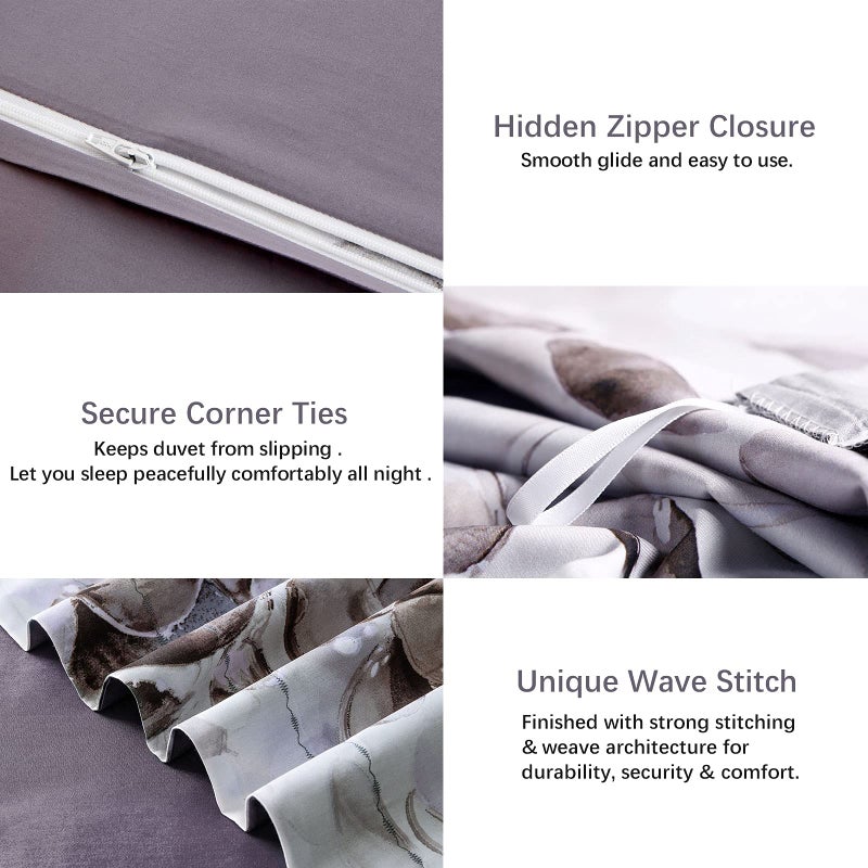 MILDLY Duvet Covers Queen Size - 100% Long-Staple Cotton Soft & Breathable Cobblestone Watercolor Painting Abstract Comforter Cover Set 500TC - Image 5